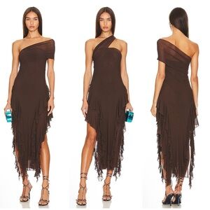 kim shui brown ruffle dress Ever-Pretty Polka Dots Pleated Chiffon Halter Midi Summer Formal Wedding Guest Dress Casual Dress main image 0